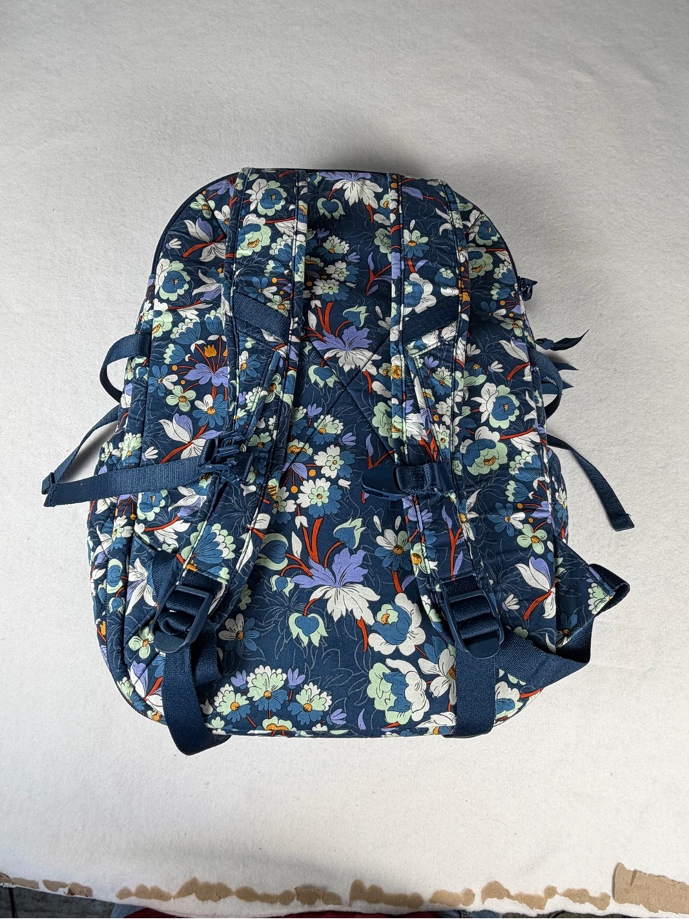 Vera Bradley Large Quilted Travel Laptop Backpack Blue Floral Carry On - Picture 2 of 13